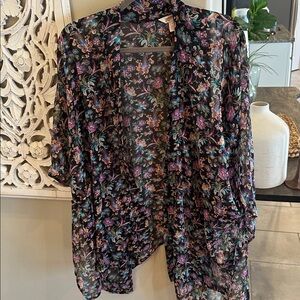 Arizona Jean Company Floral Kimono Sweater - Black and Purple